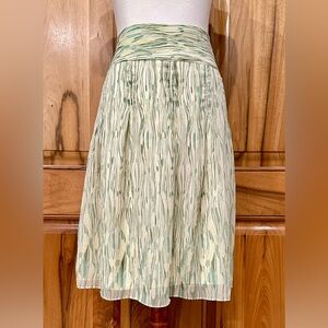 Acxess Green/Cream Abstract Print, Flowy Sheer over Solid Skirt  - EUC - 16